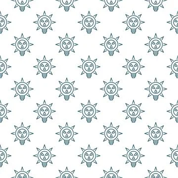 Nuclear Light Bulb vector Radiation seamless pattern in outline style Illustrazione stock