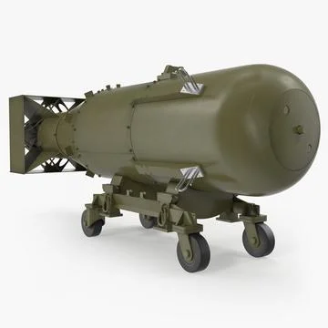 Nuclear Little Boy Bomb on Carriage 3D Model