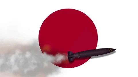 Nuclear Missile on the Background Flag of Japan Stock Footage 79452007