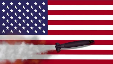 Nuclear Missile on the Background Flag of USA Stock Footage 79445919