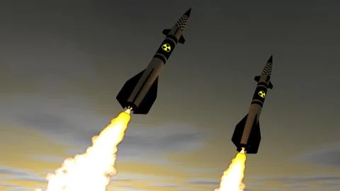 Nuclear missiles. 3D render Illustrazione stock