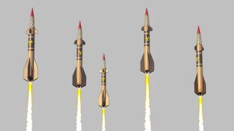 Nuclear missiles. 3D render Illustrazione stock