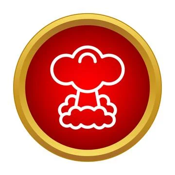Nuclear mushroom cloud explosion icon on red background 스톡 일러스트