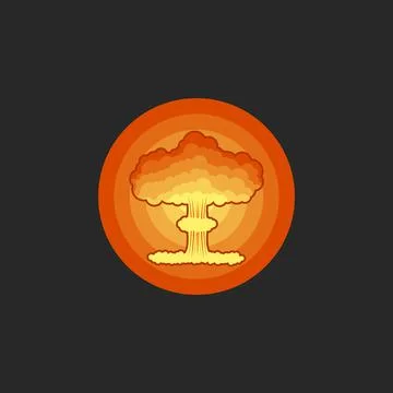 Nuclear mushroom cloud logo, nuclear explosion icon round shape orange gradie Stock Illustration
