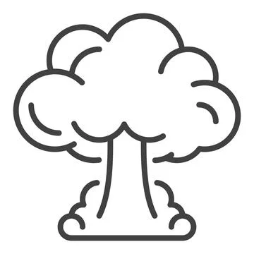 Nuclear Mushroom from Impact vector line icon or Nuclear bomb explosion symbo Stock Illustration