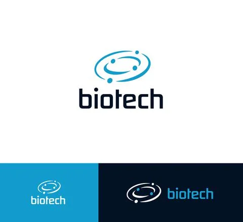 Nuclear particle symbol with round orbit, atomic energy logotype, physics and Stock Illustration