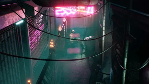 A nuclear physicist sits on a neon street and checks the surrounding radiation Stock Footage 144318765