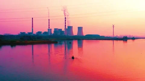 Nuclear plant view from sea Stock Footage 314908232