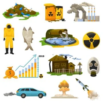 Nuclear pollution vector radioactive atomic energy polluting environment Stock-Illustration