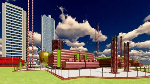 Nuclear power plant 3d rendering 库存插图