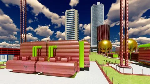 Nuclear power plant 3d rendering Stock Illustration