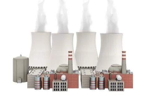 Nuclear power plant. 3D rendering Ilustração Stock