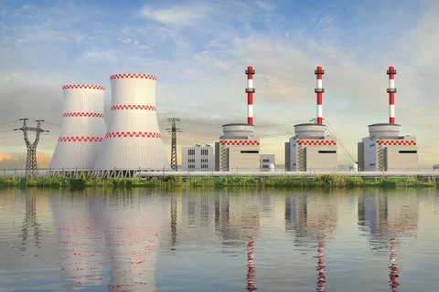Nuclear power plant - 3d rendering Stock Illustration
