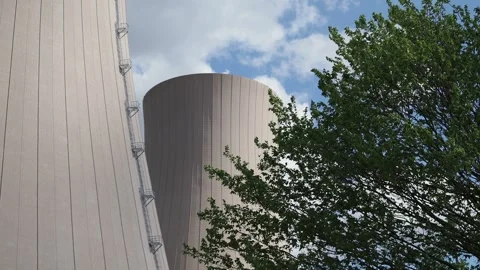 Nuclear power plant and a tree Stock Footage 254480902