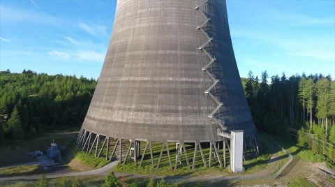 Nuclear Power Plant Cooling Tower Aerial Stock Footage