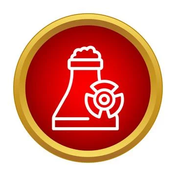 Nuclear power plant cooling tower emitting radiation symbol icon Stock Illustration