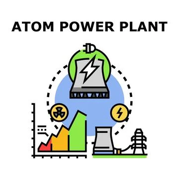 Nuclear power plant generating electricity and energy data Stock Illustration