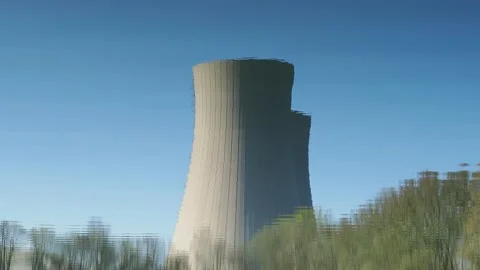 Nuclear power plant by the pond Stock Footage 151973002