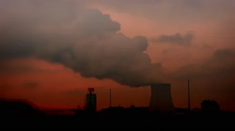 Nuclear power plant at sunset, time-lapse Stock Footage 51557520