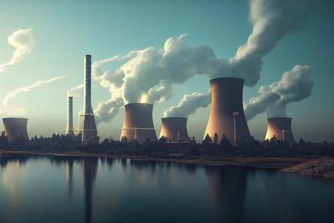 Nuclear power plant. Thermal power station. Stock Illustration