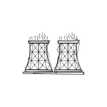 Nuclear Power Plant Two Cooling Towers Hand Drawn Sketch Vector Ilustración de archivo