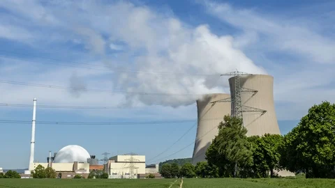 Nuclear power station Grohnde, time lapse Stock Footage 89699666