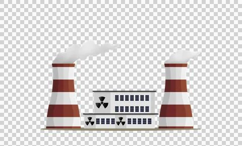 Nuclear power station, nuclear power plant facility with cooling towers Stock Illustration