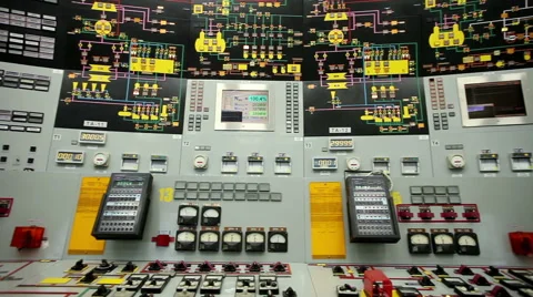 Nuclear power station. Plant control room. VVER monitoring and control system. Stock Footage