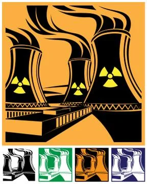 Nuclear power station set Stock Illustration