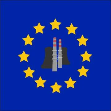 Nuclear power station silhouette with european union flag, vector illustratio Stock Illustration