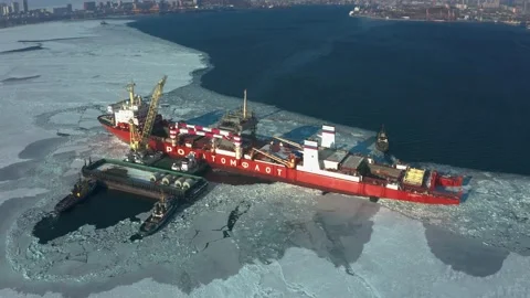 Nuclear-powered dry cargo ship Sevmorput in Vladivostok. Stock Footage 170102372