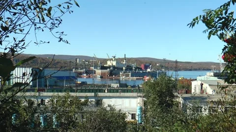 Nuclear powered icebreaker Sibir in dock, zoom in. Stock Footage 169309089