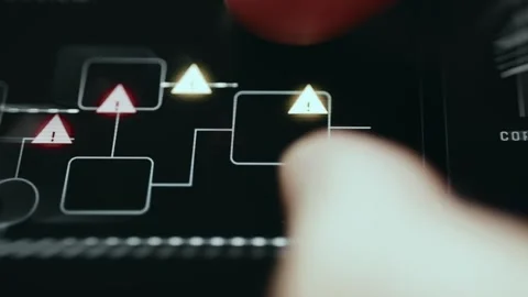 Nuclear Process Flow Diagram with Warning Alerts Stock Footage 338335723
