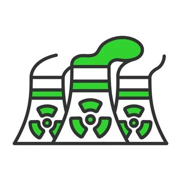 Nuclear reactors, in line design, green. Nuclear, Reactor, Energy, Power, Plant Stock Illustration