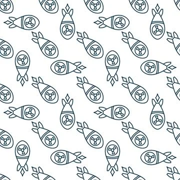 Nuclear Rocket vector concept thin line seamless pattern or background Stock Illustration