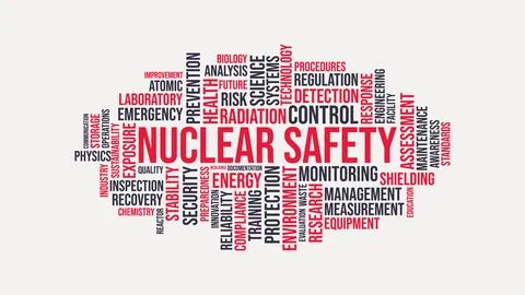 Nuclear Safety Typography Word Cloud Design with Radiation and Protection Ter 스톡 일러스트