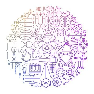 Nuclear Science Line Icon Circle Design Stock Illustration
