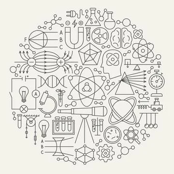 Nuclear Science Line Icons Circle Stock Illustration