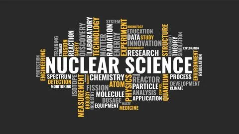 Nuclear Science Typography Word Cloud Design with Physics Chemistry and Rad.. Stock-Illustration