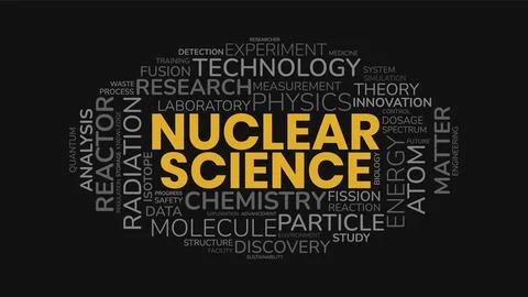 Nuclear Science Typography Word Cloud Concept with Physics Energy and Radia.. Stock Illustration