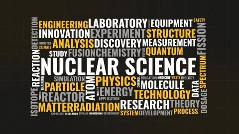 Nuclear science word cloud animation with physics and energy research termi.. Stock Footage 341665404