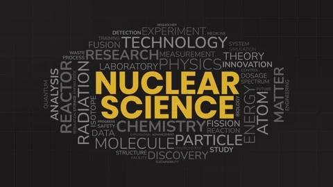 Nuclear Science word cloud animation with physics and energy terminology in.. Stock Footage 341665421