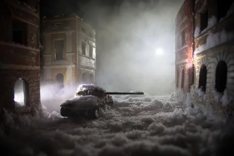 Nuclear war apocalypse concept. Explosion of nuclear bomb in city. City des.. Stock Photos