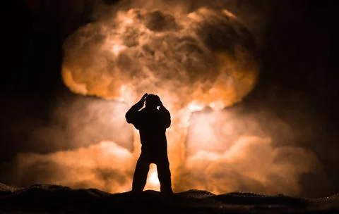 Nuclear war concept. Explosion of nuclear bomb. Creative artwork decoration i Stock-Fotos