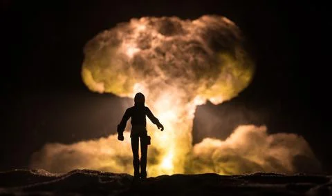 Nuclear war concept. Explosion of nuclear bomb. Creative artwork decoration i Stock-Fotos