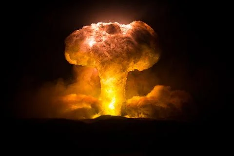 Nuclear war concept. Explosion of nuclear bomb. Creative artwork decoration i Stock Photos