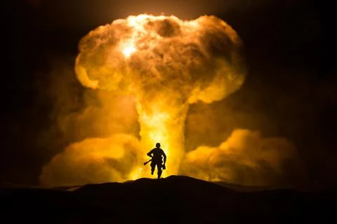 Nuclear war concept. Explosion of nuclear bomb. Creative artwork decoration i Stock-Fotos