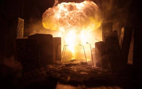Nuclear war concept. Explosion of nuclear bomb. Creative artwork decoration i 스톡 사진