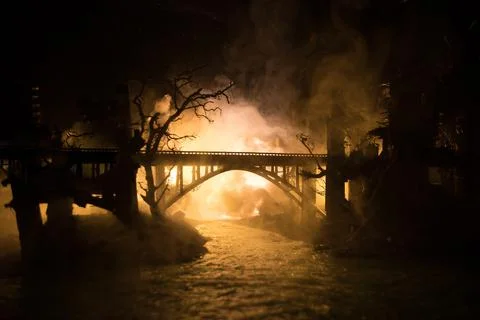 Nuclear war concept. Explosion of nuclear bomb. Creative artwork decoration i Stock-Fotos