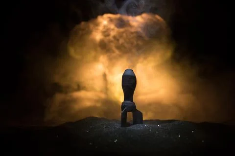 Nuclear war concept. Explosion of nuclear bomb. Creative artwork decoration i Stock Photos